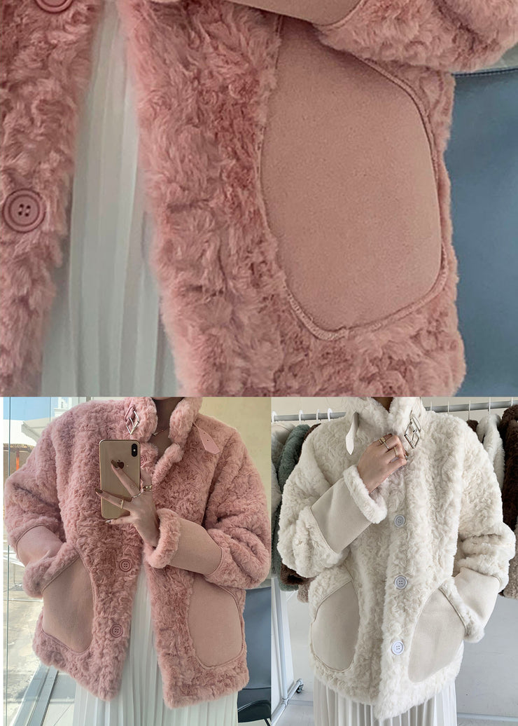 Plus Size Apricot Button thick Faux Fur Winter Coats