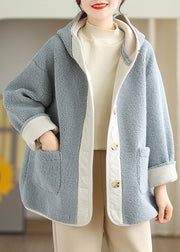 Plus Size Apricot Hooded Pockets Patchwork Faux Fur Warm Fleece Coat Winter