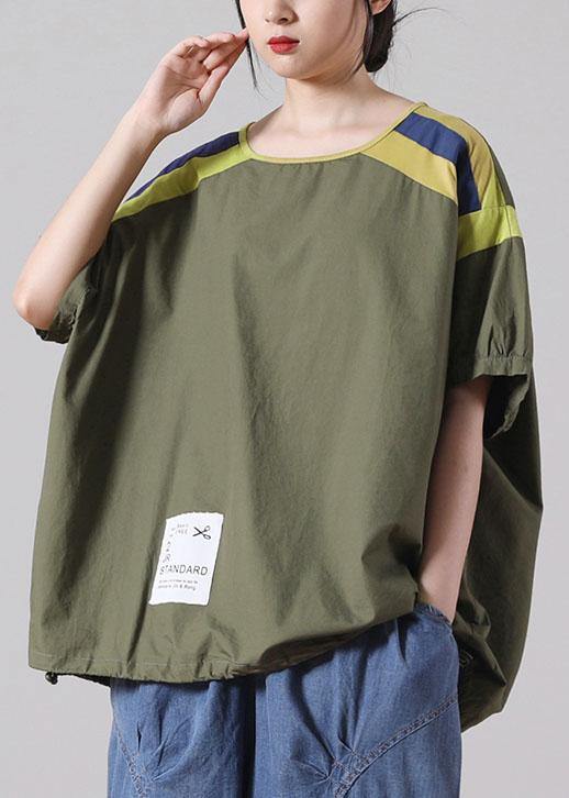 Plus Size Army Green Cotton Short Sleeve Summer Top - bagstylebliss