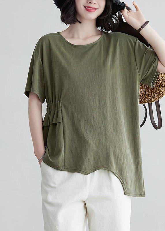 Plus Size Army Green O-Neck Half Sleeve Cotton Tee Summer - bagstylebliss
