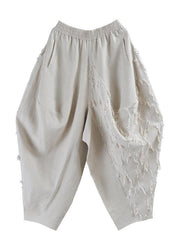 Plus Size Beige Pockets Cotton Linen Radish trousers Pants Summer - bagstylebliss