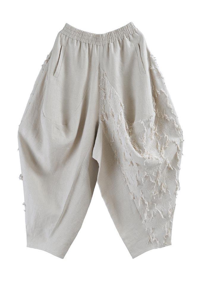 Plus Size Beige Pockets Cotton Linen Radish trousers Pants Summer - bagstylebliss