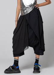 Plus Size Black Asymmetrical Patchwork Chiffon crop pants Spring