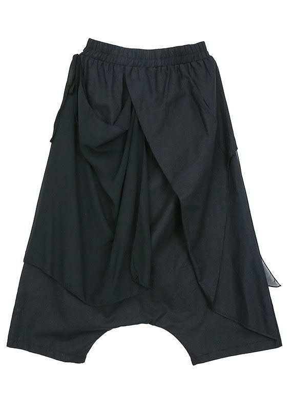 Plus Size Black Asymmetrical Patchwork Chiffon crop pants Spring