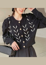 Plus Size Black Button fashion Knit Cardigan Spring