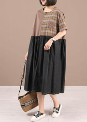 Plus Size Black Cotton Plaid Patchwork Summer Party Dresses - bagstylebliss