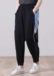Plus Size Black Elastic Waist Pockets Sports Cotton  Pants - bagstylebliss