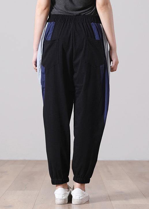 Plus Size Black Elastic Waist Pockets Sports Cotton  Pants - bagstylebliss
