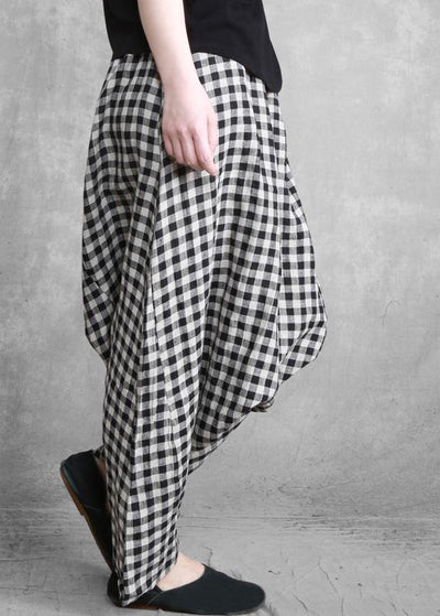 Plus Size Black Grey Plaid Harem Summer Pants - bagstylebliss