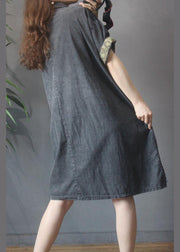 Plus Size Black Grey Turn-down Collar  Button Summer Maxi Dresses - bagstylebliss