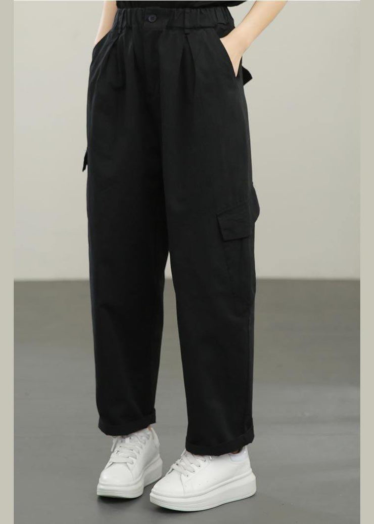 Plus Size Black High Waist pockets Pants Summer - bagstylebliss