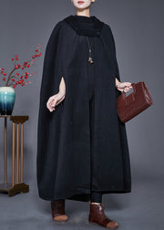 Plus Size Black Hooded Oversized Woolen Trench Cloak Sleeves