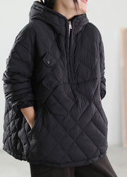 Plus Size Black Hooded Patchwork Duck Down Down Coat Winter