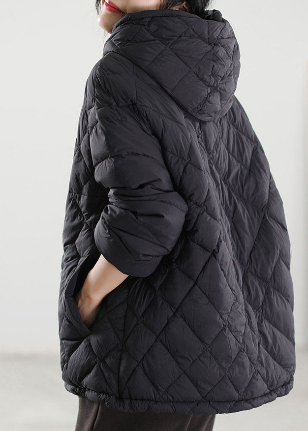 Plus Size Black Hooded Patchwork Duck Down Down Coat Winter