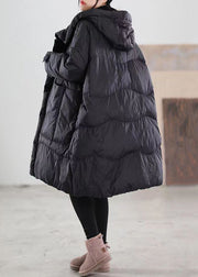 Plus Size Black Hooded Pockets Patchwork Duck Down Coat Winter