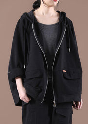 Plus Size Black Hooded Short Coat - bagstylebliss