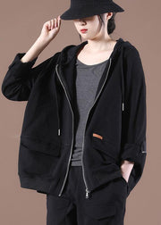 Plus Size Black Hooded Short Coat - bagstylebliss