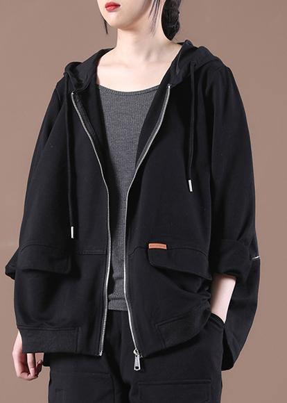 Plus Size Black Hooded Short Coat - bagstylebliss