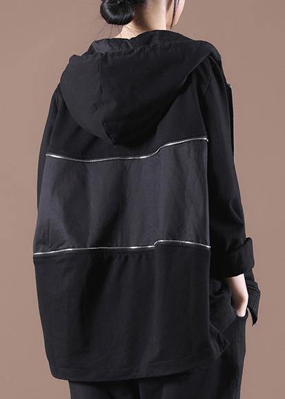 Plus Size Black Hooded Short Coat - bagstylebliss