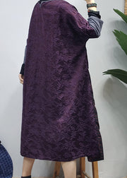 Plus Size Black O-Neck Embroideried Patchwork Jacquard Long Dress Long Sleeve