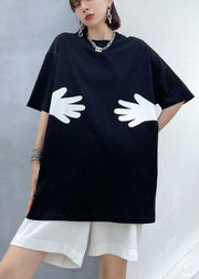 Plus Size Black O Neck Hug pattern Cotton Tee - bagstylebliss