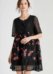 Plus Size Black O-Neck Patchwork Summer Lace Holiday Dress - bagstylebliss