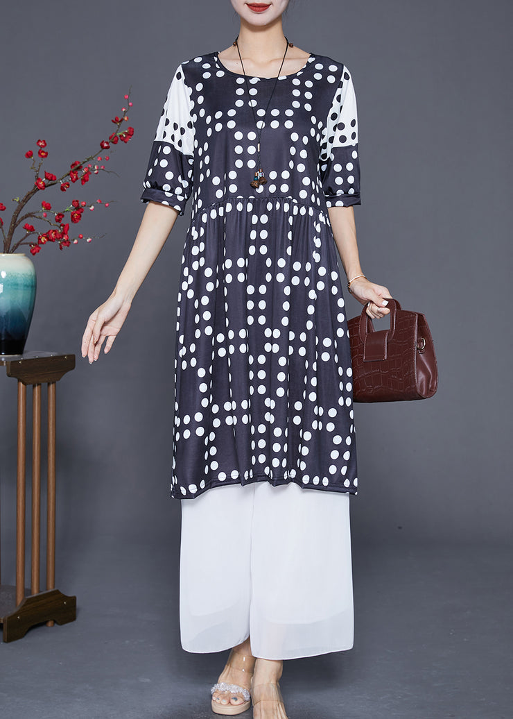 Plus Size Black Oversized Patchwork Dot Chiffon Dresses Summer