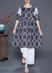 Plus Size Black Oversized Patchwork Dot Chiffon Dresses Summer