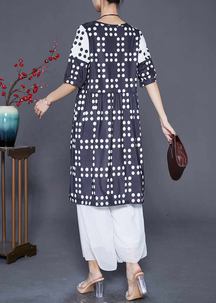 Plus Size Black Oversized Patchwork Dot Chiffon Dresses Summer