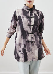 Plus Size Black Oversized Tie Dye Spandex Shirts Fall