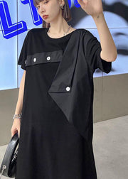 Plus Size Black Patchwork Button Pockets Summer Vacation Dresses - bagstylebliss