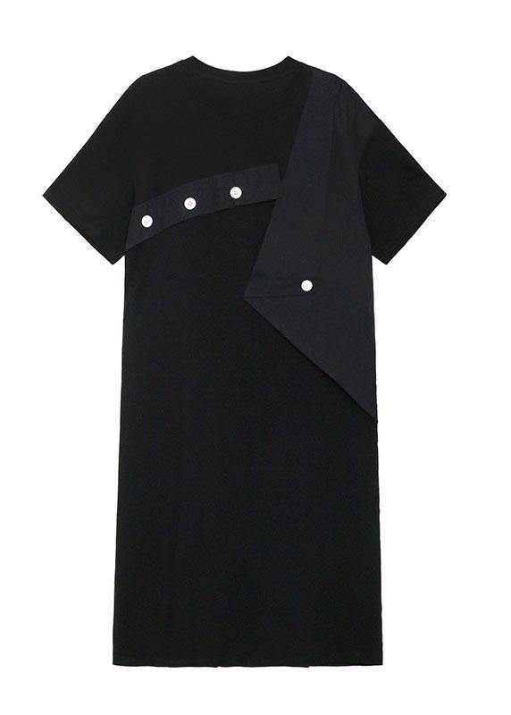 Plus Size Black Patchwork Button Pockets Summer Vacation Dresses - bagstylebliss