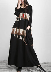 Plus Size Black Patchwork Print Pockets Asymmetrical Design Maxi Dress Fall - bagstylebliss