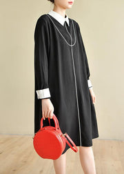 Plus Size Black Peter Pan Collar  Button Spring Long Dresses - bagstylebliss