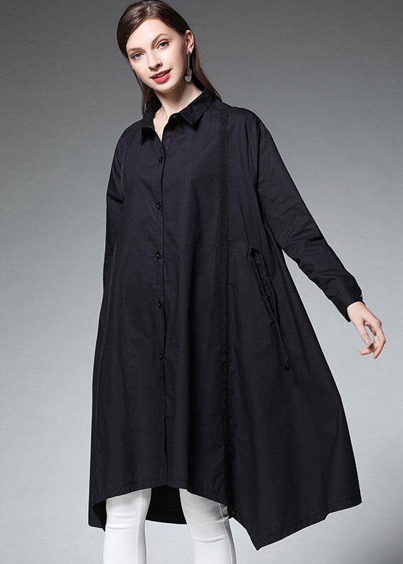 Plus Size Black Pockets Asymmetrical Design Fall Cotton Long Shirts Long sleeve - bagstylebliss