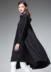 Plus Size Black Pockets Asymmetrical Design Fall Cotton Long Shirts Long sleeve - bagstylebliss