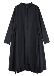 Plus Size Black Pockets Asymmetrical Design Fall Cotton Long Shirts Long sleeve - bagstylebliss