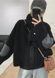 Plus Size Black Pockets Patchwork Faux Fur coats Spring