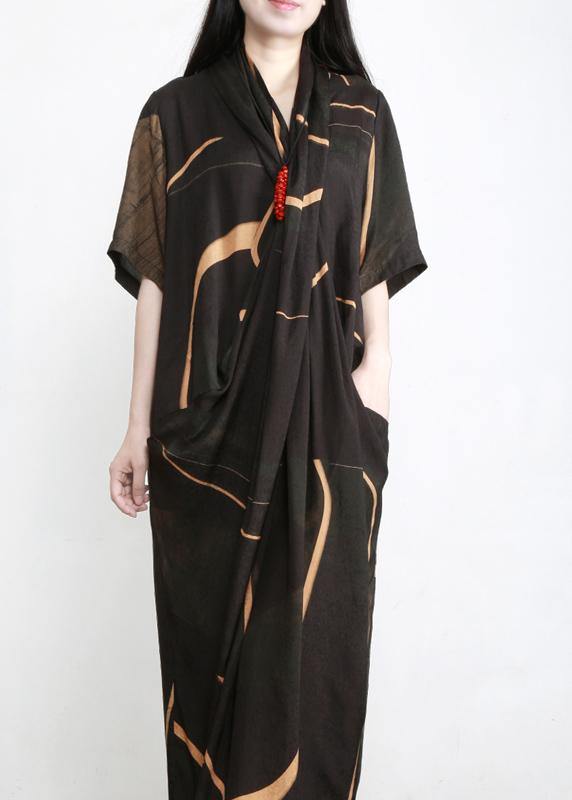 Plus Size Black Print Tencel Asymmetric Dress - bagstylebliss