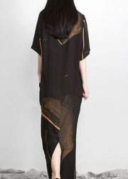 Plus Size Black Print Tencel Asymmetric Dress - bagstylebliss