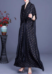 Plus Size Black Print V Neck asymmetrical design Silk Vacation Dresses Summer - bagstylebliss