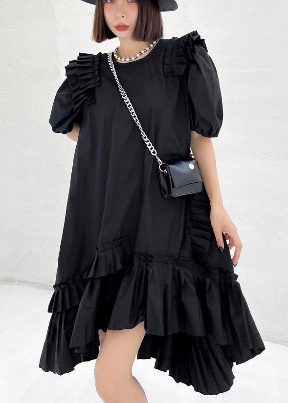 Plus Size Black Puff Sleeve asymmetrical design Ankle Dress Summer - bagstylebliss