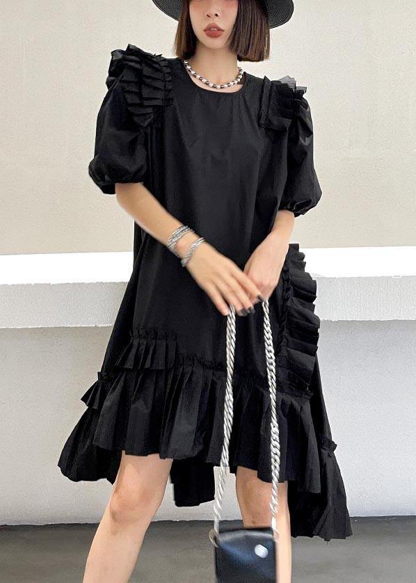 Plus Size Black Puff Sleeve asymmetrical design Ankle Dress Summer - bagstylebliss