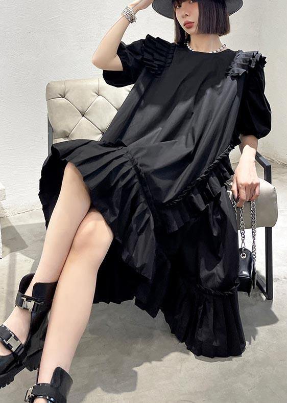 Plus Size Black Puff Sleeve asymmetrical design Ankle Dress Summer - bagstylebliss