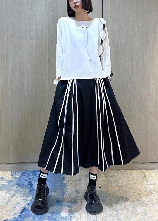 Plus Size Black Striped High Waist A Line Summer Skirts - bagstylebliss