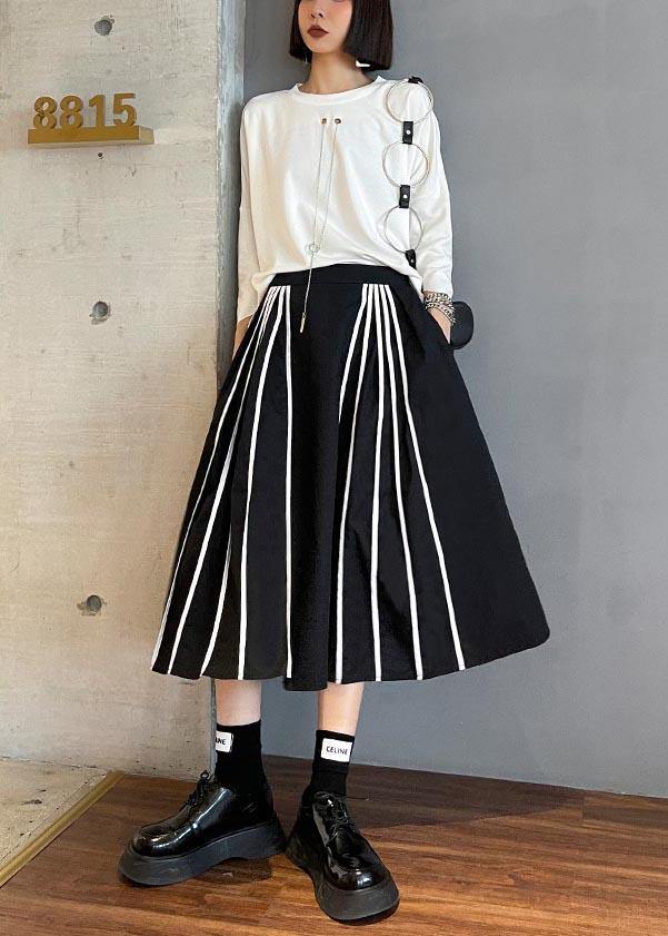 Plus Size Black Striped High Waist A Line Summer Skirts - bagstylebliss