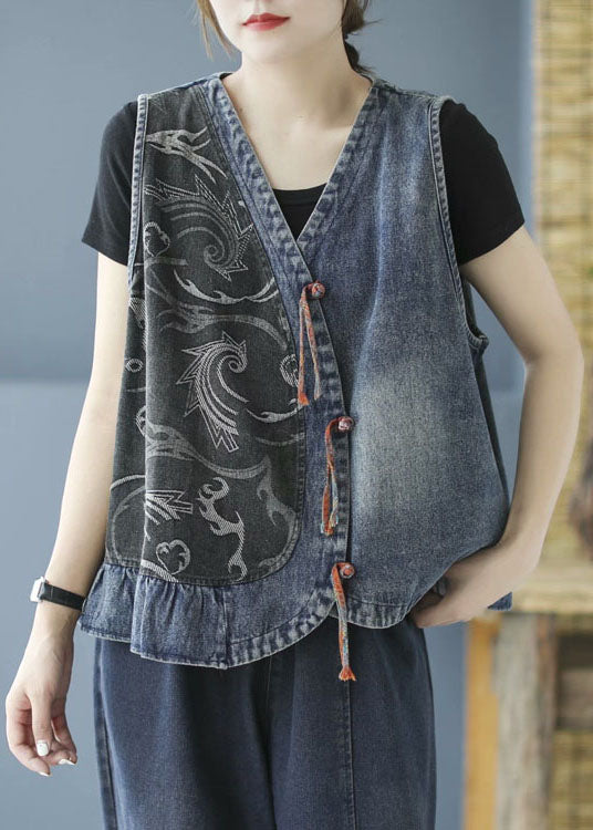 Ärmellose Weste aus schwarzem Patchwork-Denim in Übergröße