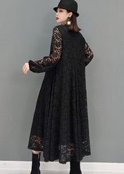 Plus Size Black V Neck Hollow Out Lace Dresses Spring