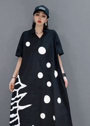 Plus Size Black V Neck dot a line skirts Half Sleeve