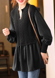 Plus Size Black V Neck fashion Knit Shirt Winter